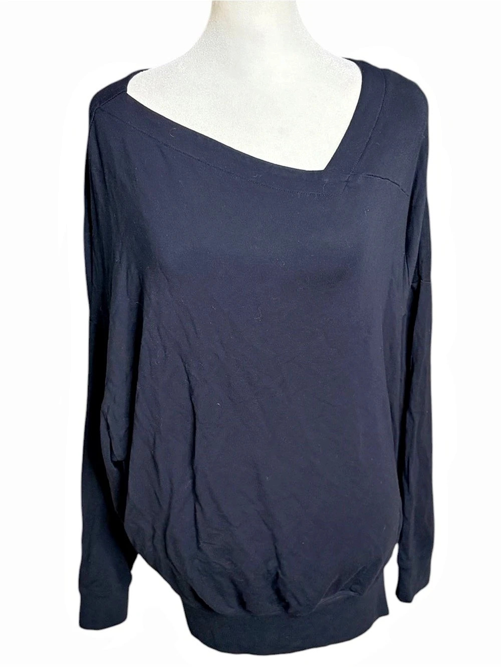 Cabi Long Sleeve Asymmetrical V Neck Top in Black Size Medium